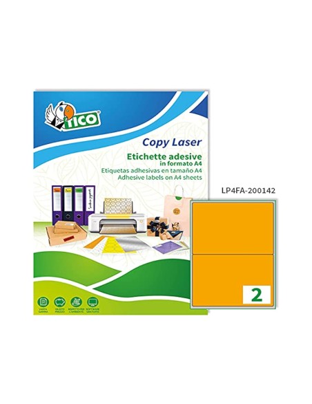 Etiqueta adhesiva tico naranja fluorescentes permanente fsclaser/inkjet/fotocopia 210x297mm caja de 70 unidades