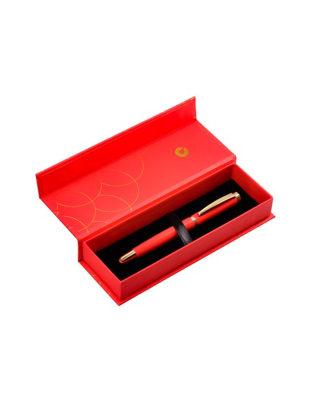 Boligrafo belius passion dor aluminio textura cepillada color rojo y dorado tinta azul caja de diseño