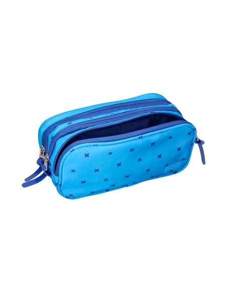 Estuche portatodo liderpapel multibolsillo 3 cremalleras azul cruces a juego con mochila 150x90x240 mm