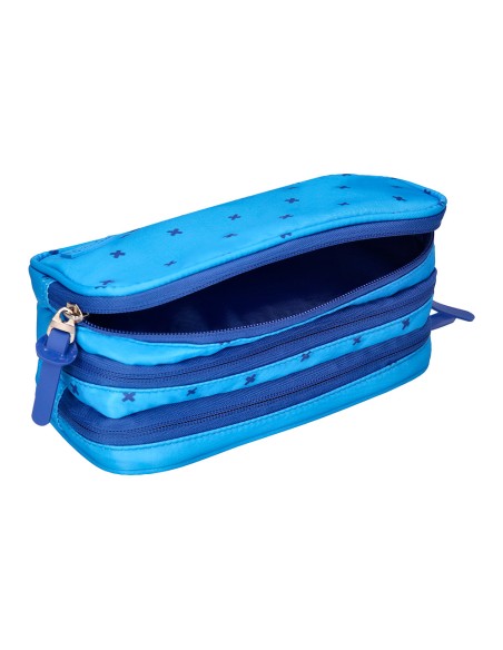 Estuche portatodo liderpapel multibolsillo 3 cremalleras azul cruces a juego con mochila 150x90x240 mm