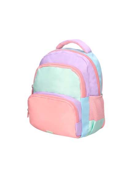 Mochila escolar liderpapel multibolsillo infantil azul rosa morado 350x110x270 mm