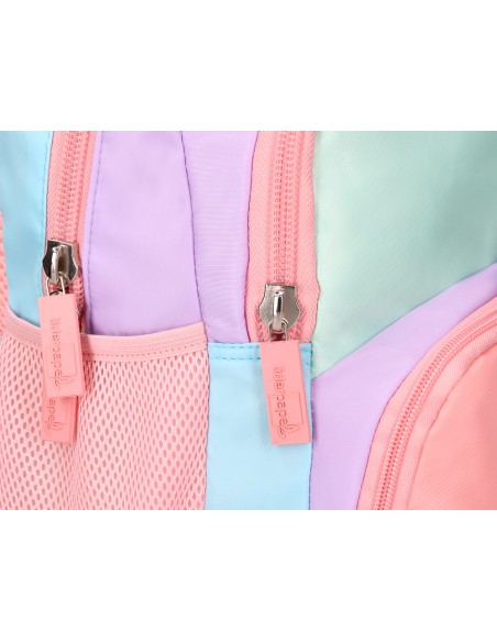 Mochila escolar liderpapel multibolsillo infantil azul rosa morado 350x110x270 mm