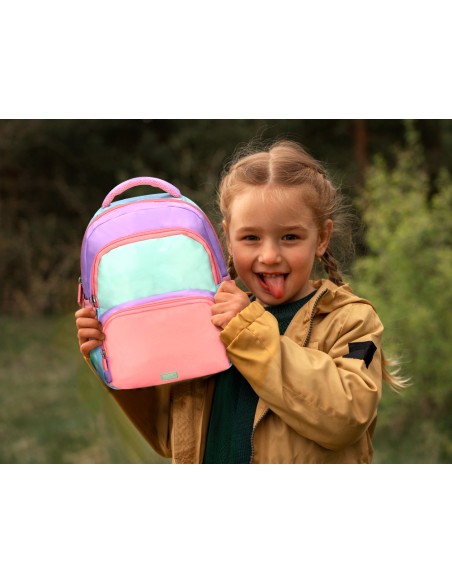 Mochila escolar liderpapel multibolsillo infantil azul rosa morado 350x110x270 mm
