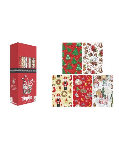 Papel de regalo basika navidad rollo ancho 70 cm longitud 5 m diseños surtidos gramaje 50 g