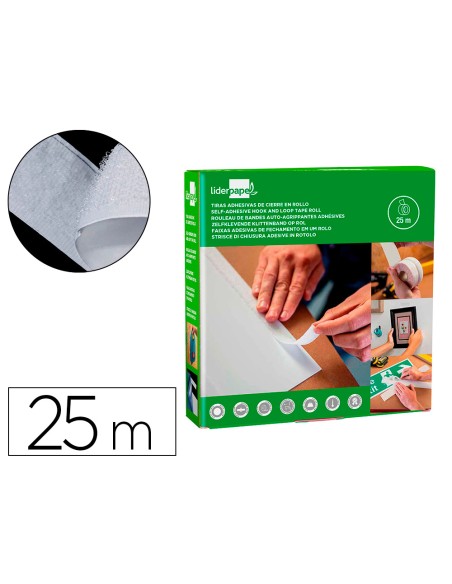 Cinta de cierre adhesiva liderpapel velcro blanco 20mm x 25m