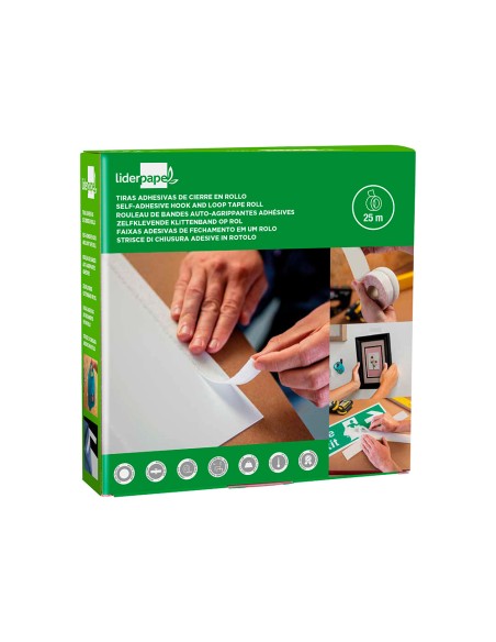 Cinta de cierre adhesiva liderpapel velcro blanco 20mm x 25m