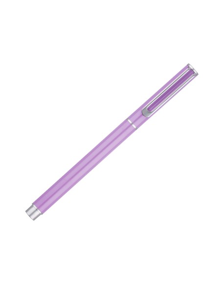 Juego boligrafo y roller belius endless summer aluminio color morado y plateado tinta azul caja de diseño