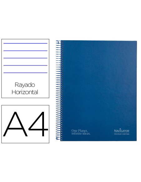 Cuaderno espiral navigator a4 tapa dura 80h 80gr horizontal con margen azul marino
