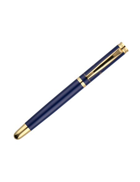 Boligrafo belius soiree aluminio color azul marino y dorado tinta azul caja de diseño