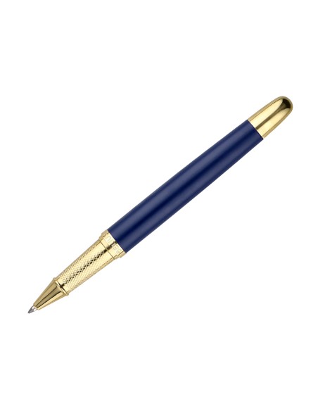 Boligrafo belius soiree aluminio color azul marino y dorado tinta azul caja de diseño
