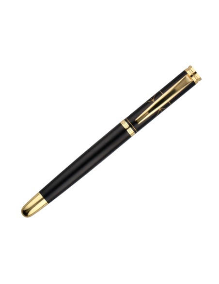 Boligrafo y estuche belius soiree color negro y dorado tinta azul caja de diseño