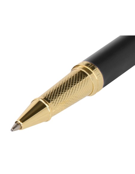 Boligrafo belius soiree aluminio color art deco negro y dorado tinta azul caja de diseño