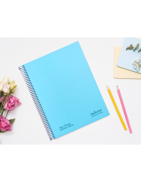 Cuaderno espiral navigator a4 tapa dura 80h 80gr horizontal con margen azul claro
