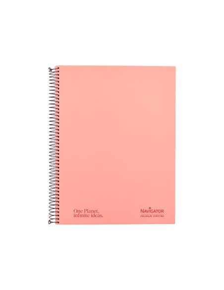 Cuaderno espiral navigator a4 tapa dura 80h 80gr cuadro 4mm con margen coral