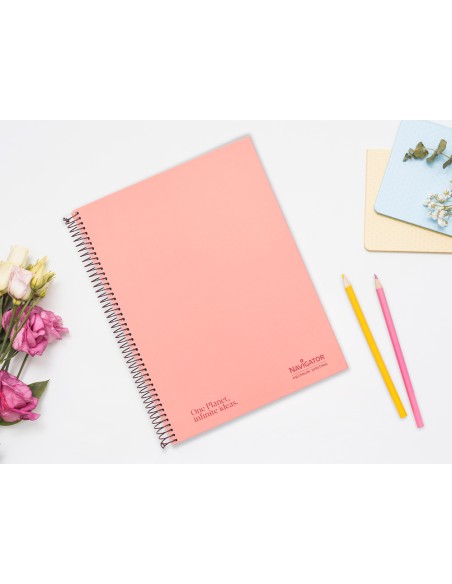 Cuaderno espiral navigator a4 tapa dura 80h 80gr cuadro 4mm con margen coral