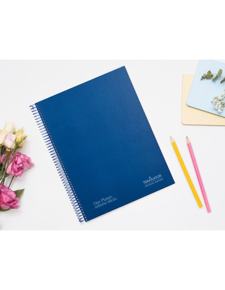 Cuaderno espiral navigator a4 tapa dura 80h 80gr cuadro 4mm con margen azul marino