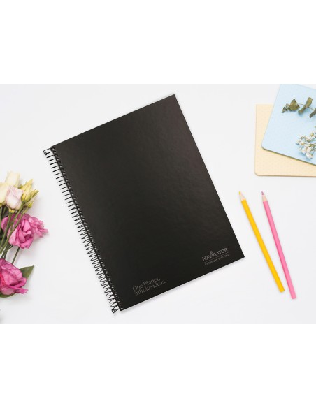 Cuaderno espiral navigator a4 tapa dura 80h 80gr horizontal con margen negro