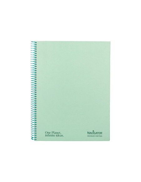 Cuaderno espiral navigator a4 micro tapa forrada 80h 80gr cuadro 5mm 1 banda color menta