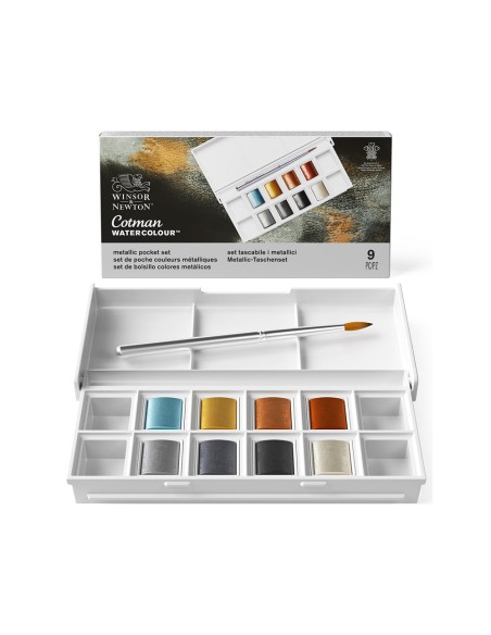 Acuarela winsor&newton caja metalica bolsillo con 8 colores metalicos + pincel