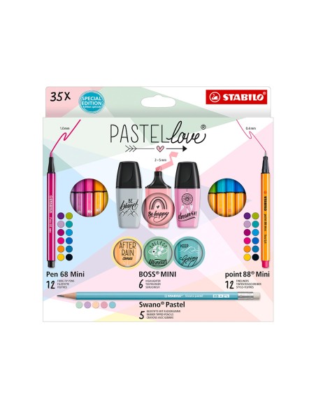 Set stabilo pastel love mini world pen 68 / point 88 / boss / swano 35 unidades surtidas