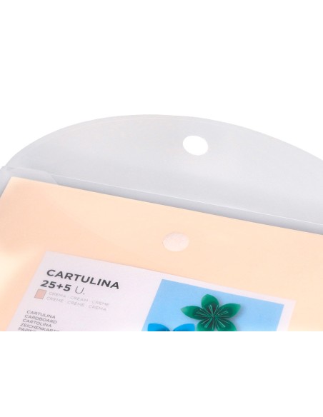 Cartulina liderpapel a4 180g/m2 crema paquete de 25+5 hojas en carpeta dossier transparente con cierre velcro