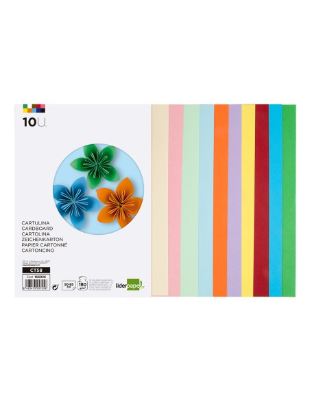 Cartulina liderpapel 50x65 cm 180g/m2 10 colores surtidos paquete de 10 hojas