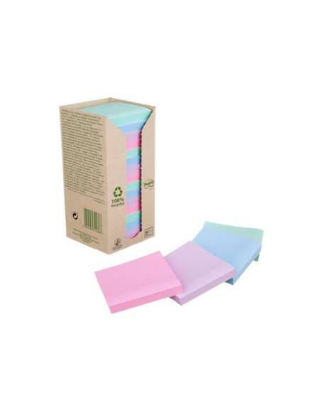 Bloc de notas adhesivas quita y pon post-it 76x76 mm 100% reciclada pefc en torre pack de 16 unidades colores
