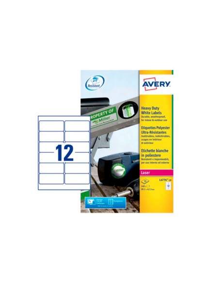 Etiqueta adhesiva resistente avery poliester blanco laser 99,1x42,3 mm caja de 240 unidades