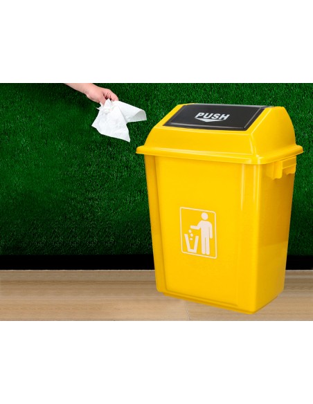 Papelera contenedor q-connect plastico con tapa de balancin 58 litros amarillo 470x330x760 mm