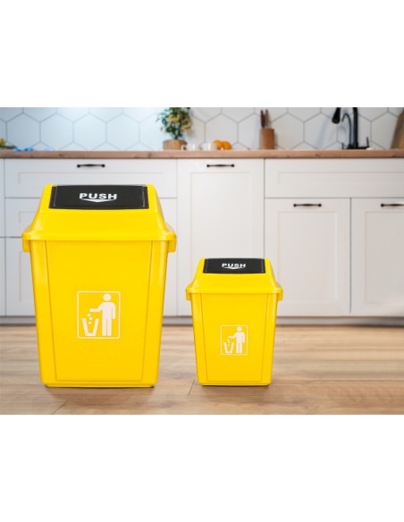 Papelera contenedor q-connect plastico con tapa de balancin 58 litros amarillo 470x330x760 mm