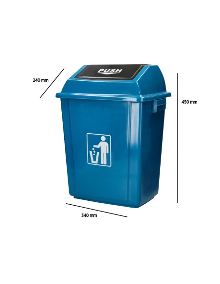 Papelera contenedor q-connect plastico con tapa de balancin 20 litros azul 340x240x450 mm