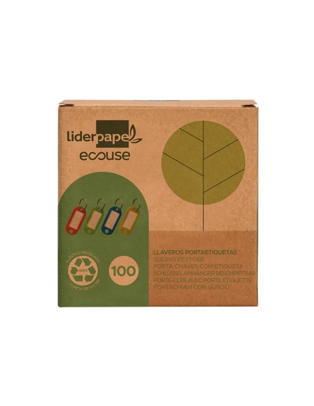 Llavero portaetiquetas liderpapel ecouse fabricado en plastico reciclado caja de 100 unidades