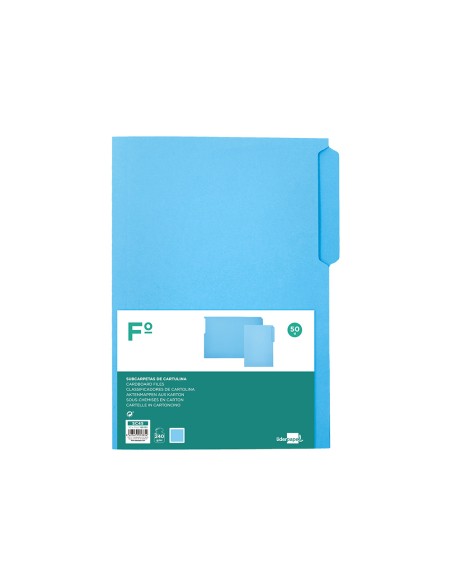 Subcarpeta cartulina liderpapel folio pestaña izquierda 240g/m2 azul