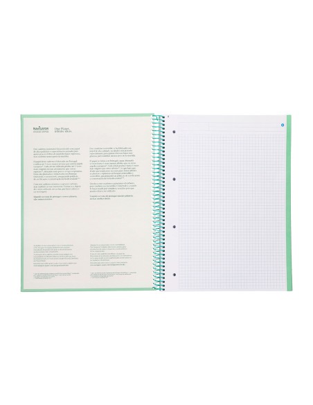 Cuaderno espiral navigator a4 micro tapa forrada 80h 80gr cuadro 5mm 1 banda color menta