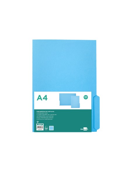 Subcarpeta cartulina liderpapel din a4 pestaña derecha 240g/m2 azul