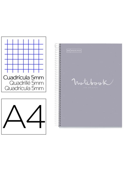 Cuaderno espiral miquelrius notebook 1 emotions tapa forrada din a4 microperforado 80 hojas 90g/m2 cuadro 5 mm