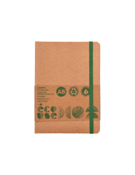 Libreta liderpapel ecouse 100% reciclada a5 96 hojas 70gr horizontal con gomilla y marca paginas