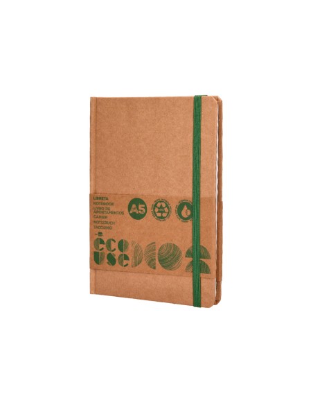 Libreta liderpapel ecouse 100% reciclada a5 96 hojas 70gr horizontal con gomilla y marca paginas
