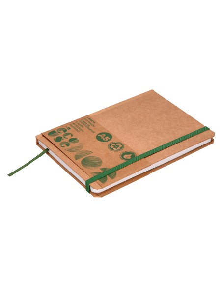 Libreta liderpapel ecouse 100% reciclada a5 96 hojas 70gr horizontal con gomilla y marca paginas