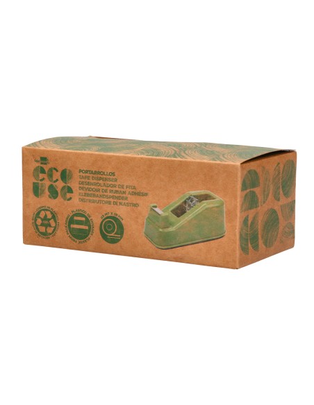 Portarrollo sobremesa liderpapel ecouse 100% plastico reciclado para cinta de 33 m color verde