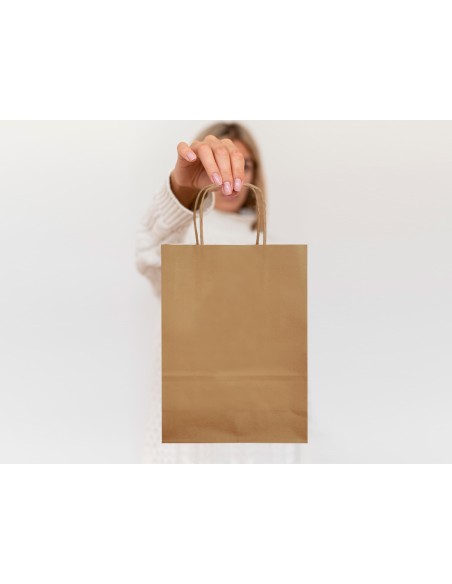 Bolsa papel q-connect celulosa natural liso l con asa retorcida 320x400x140 mm