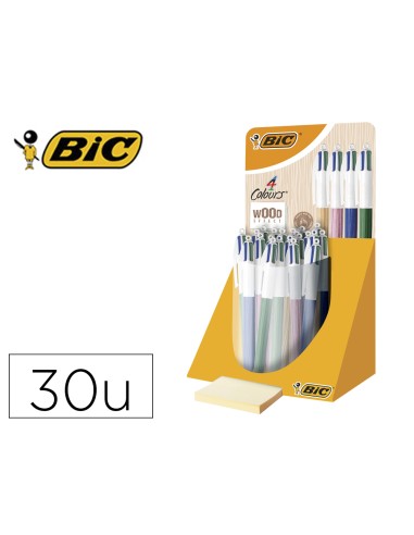 Boligrafo bic cuatro colores wood expositor de...