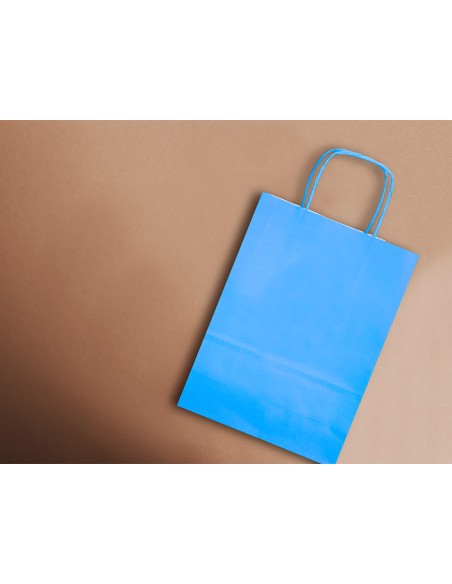 Bolsa papel q-connect celulosa celeste xs con asa retorcida 180x240x80 mm