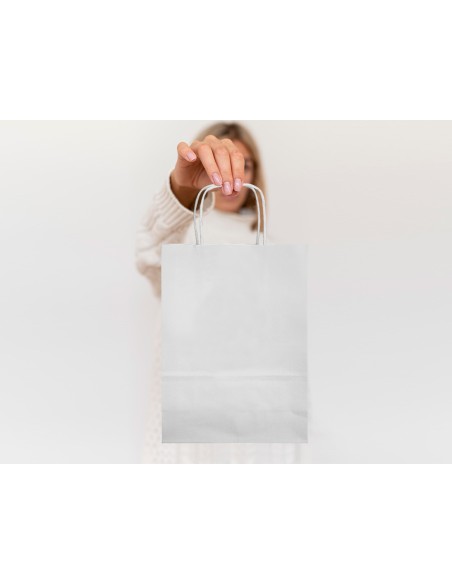 Bolsa papel q-connect celulosa blanco xs con asa retorcida 180x240x80 mm