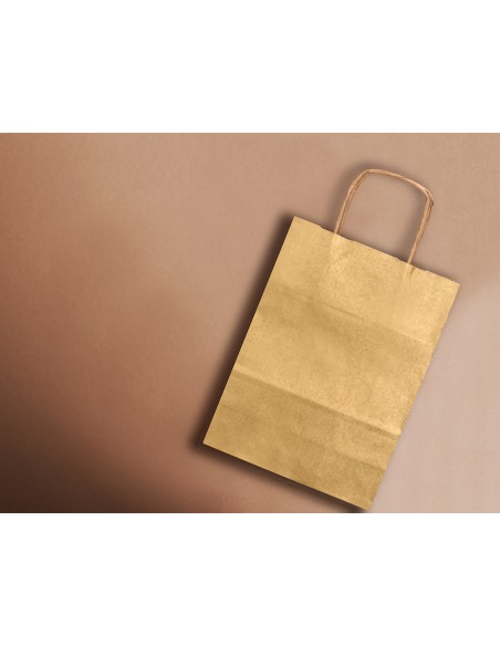 Bolsa papel q-connect kraft oro xs con asa retorcida 180x240x80 mm