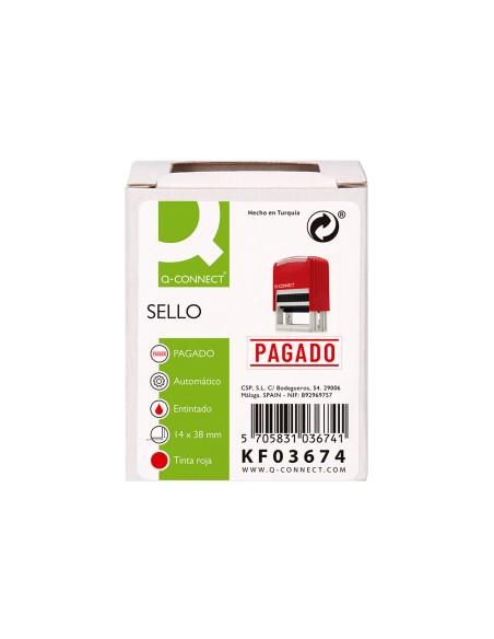 Sello entintado automatico q-connect pagado almohadilla 14x38 mm color rojo