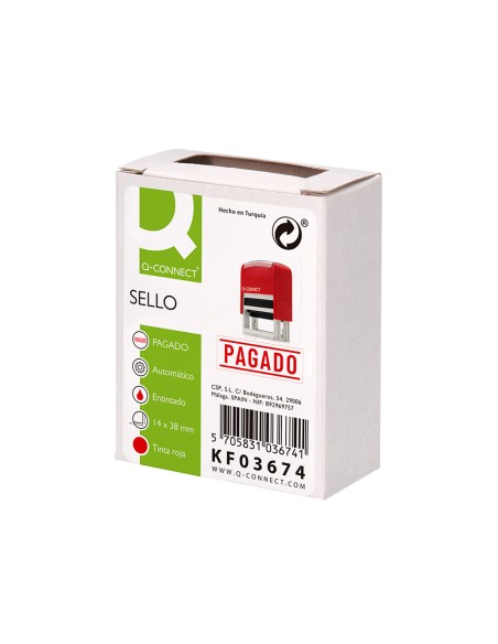 Sello entintado automatico q-connect pagado almohadilla 14x38 mm color rojo