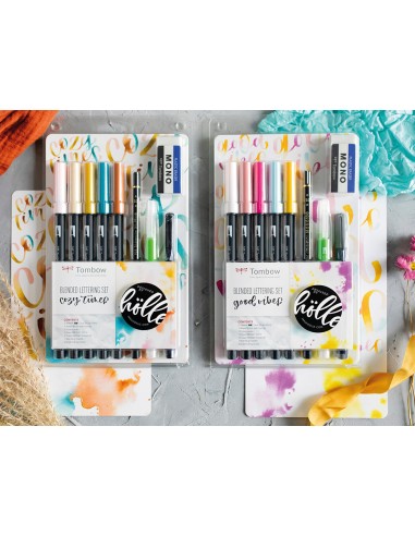Set blended lettering tombow good vibes 9 piezas