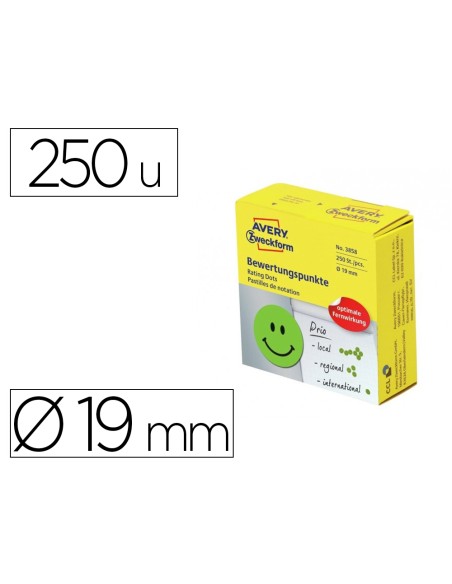 Etiqueta adhesiva avery smile verde sonriente 19 mm rollo de 250 unidades