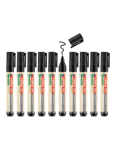 Rotulador edding 28 para pizarra blanca ecoline 90% reciclado color negro punta redonda 1,5-3 mm recargable